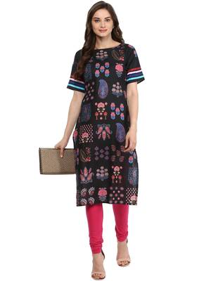 Black printed Cotton stitched kurti 2