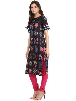 Black printed Cotton stitched kurti 4