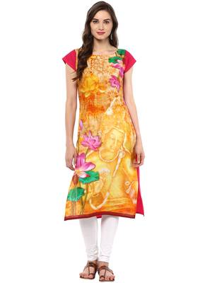 Yellow printed Cotton stitched kurti 1