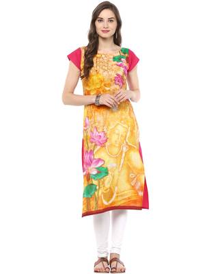 Yellow printed Cotton stitched kurti 2