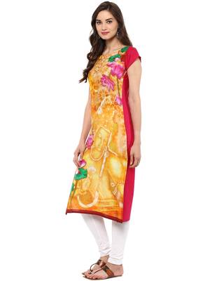 Yellow printed Cotton stitched kurti 4