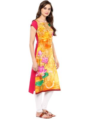 Yellow printed Cotton stitched kurti 5