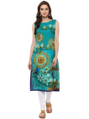 Blue printed Cotton stitched kurti 1