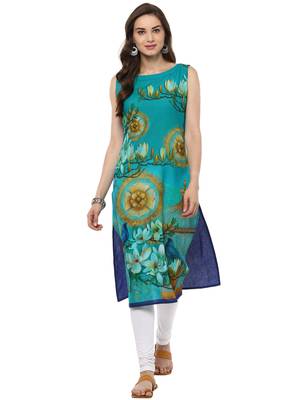 Blue printed Cotton stitched kurti 2
