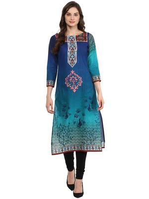 Blue printed Cotton stitched kurti 1