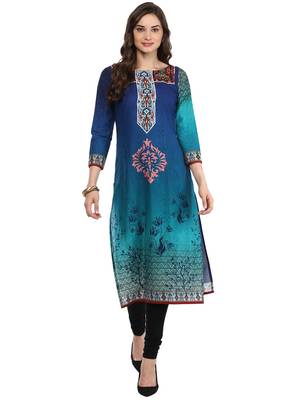 Blue printed Cotton stitched kurti 2
