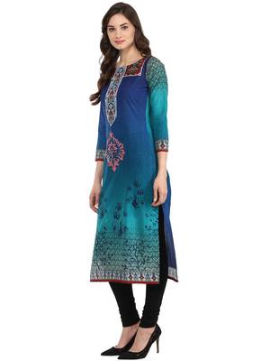 Blue printed Cotton stitched kurti 4