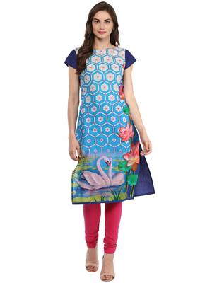 Blue printed Cotton stitched kurti 1