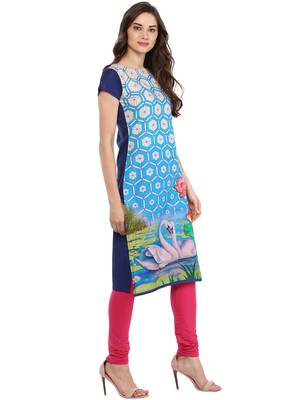 Blue printed Cotton stitched kurti 5