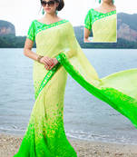 green printed georgette saree with blouse