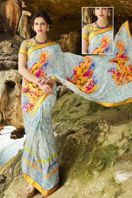 grey printed georgette saree with blouse 1