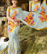 grey printed georgette saree with blouse