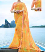 yellow printed georgette saree with blouse