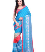 sky_blue printed georgette saree with blouse