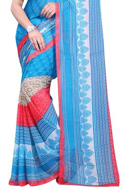 sky_blue printed georgette saree with blouse 2