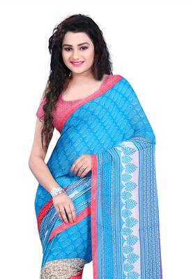 sky_blue printed georgette saree with blouse 3