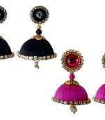 Handmae Silk Thread Black and Maroon Dangler Jhumka Earrings combo Set