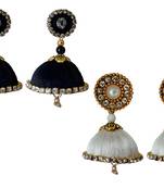 Handmae Silk Thread Black and White Dangler Jhumka Earrings combo Set