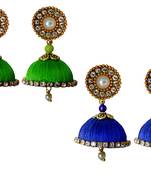 Handmae Silk Thread Lawn Green and Black Dangler Jhumka Earrings combo Set