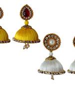 Handmae Silk Thread Leamon Yellow and White Dangler Jhumka Earrings combo Set 1