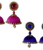 Handmae Silk Thread Magenta and Navy Blue Dangler Jhumka Earrings combo Set 1