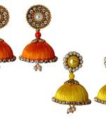 Handmae Silk Thread Orange and Leamon Yellow Dangler Jhumka Earrings combo Set