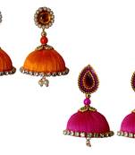 Handmae Silk Thread Orange and Pink Dangler Jhumka Earrings combo Set
