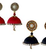 Handmae Silk Thread Red and Black Dangler Jhumka Earrings combo Set