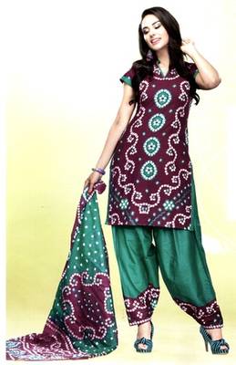 Purple Chunari Print Cotton Unstitched Salwar With Dupatta 1