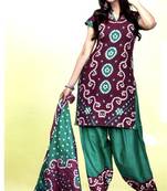 Purple Chunari Print Cotton Unstitched Salwar With Dupatta
