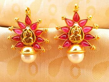 Pink Kemp Laxmi Temple Studs 1