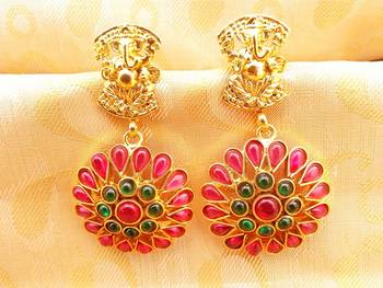 Multi-Color Kemp Ganesha Temple Earrings 1