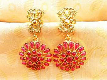 Pink Kemp Ganesha Temple Earrings 1