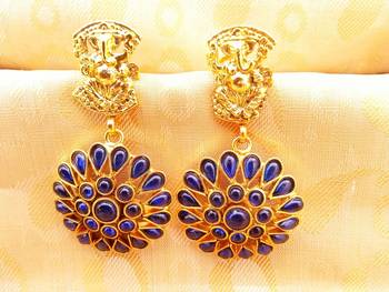 Blue Kemp Ganesha Temple Earrings 1