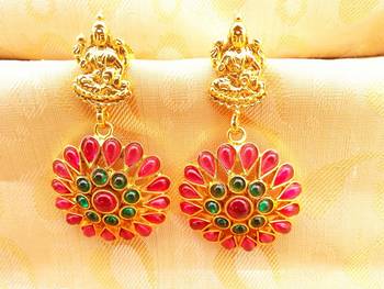 Multi-Color Kemp Laxmi Temple Earrings 1