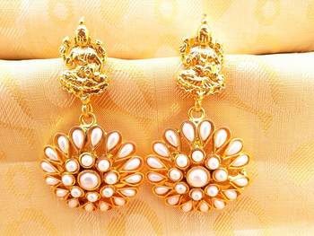 White Kemp Laxmi Temple Earrings 1