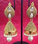 Golden glowing pearl jhumka South Indian ethnic bollywood ADIVA earring v767