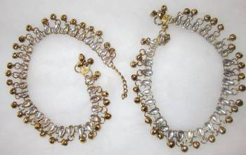 Anklets Payal Pair Gold Plated Kundan Bells 2