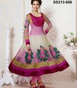 Gherdar Pink And White Georgette Anarkali Suit In Esha Gupta