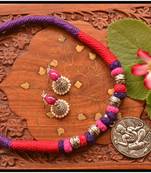 Silver Plated Handmade Thread Work Necklace Set with Matching Jhumka Earrings