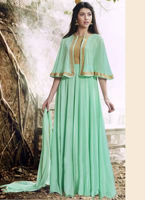Light Green Embroidered Georgette Semi Stitched Salwar With Dupatta 1