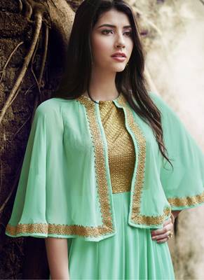 Light Green Embroidered Georgette Semi Stitched Salwar With Dupatta 2