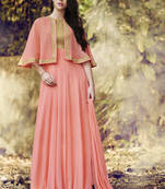 Peach Embroidered Georgette Semi Stitched Salwar With Dupatta