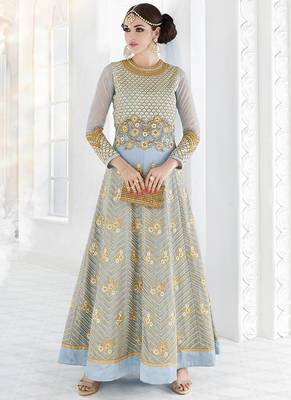 Light Grey Embroidered Georgette Anarkali Suit 1