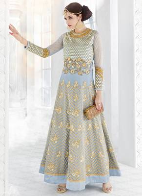 Light Grey Embroidered Georgette Anarkali Suit 2