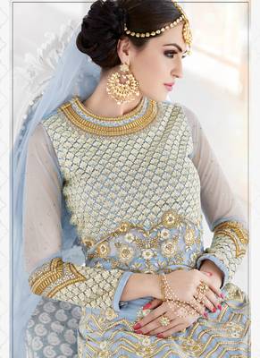 Light Grey Embroidered Georgette Anarkali Suit 3