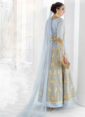 Light Grey Embroidered Georgette Anarkali Suit 4