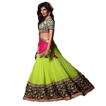 green georgette embroidered lehenga with dupatta 1