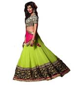 green georgette embroidered lehenga with dupatta