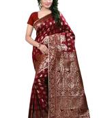 Maroon Woven Tussar Silk Saree With Blouse